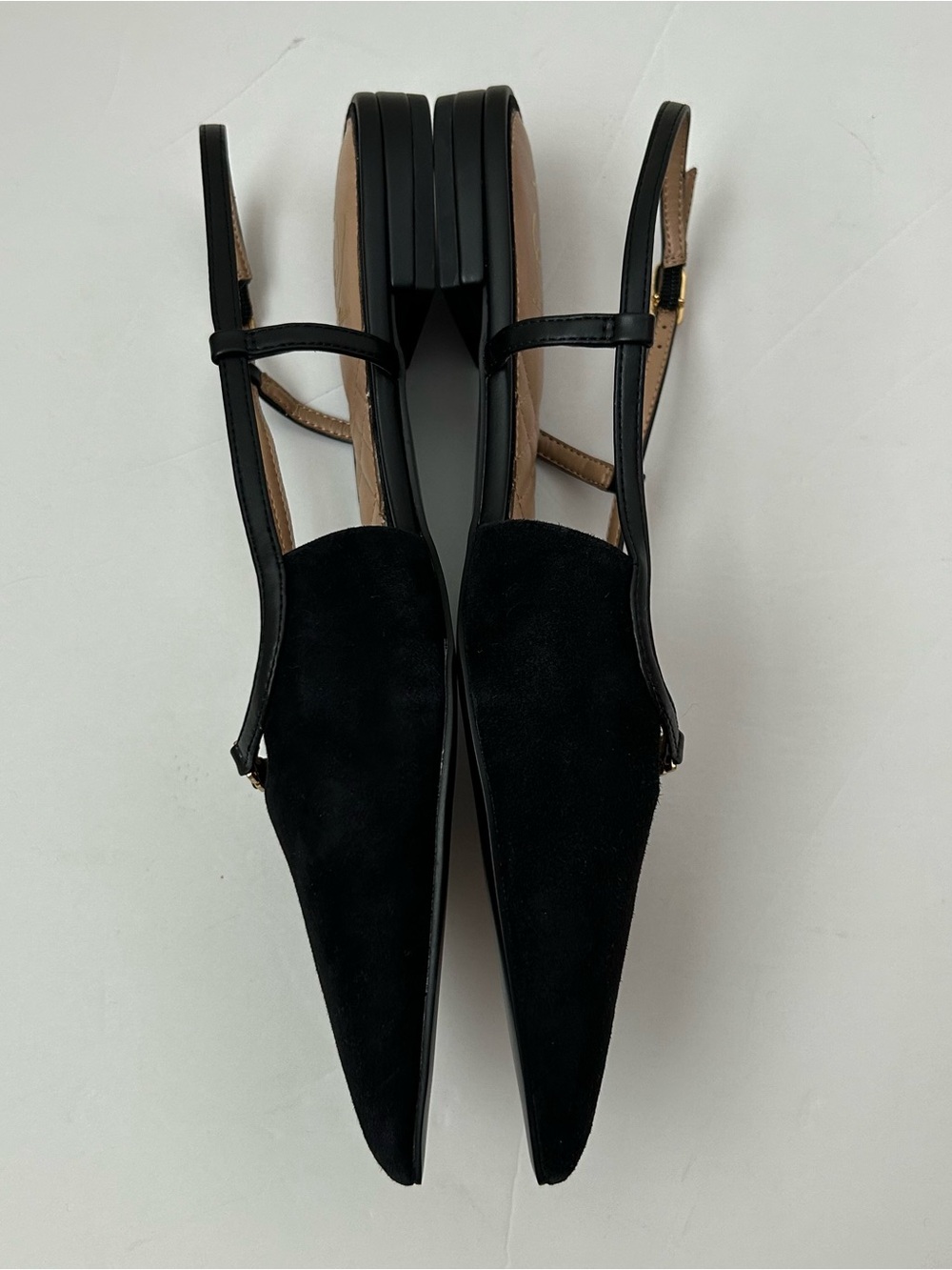 Sam Edelman Cohen Suede Slingback Pointed Flats Black Gold 9 - Picture 4 of 16